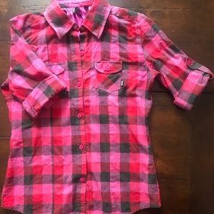 Vans red, pink and charcoal plaid shirt